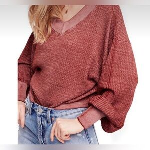 Free People South Side Thermal Top in Burgundy Size S